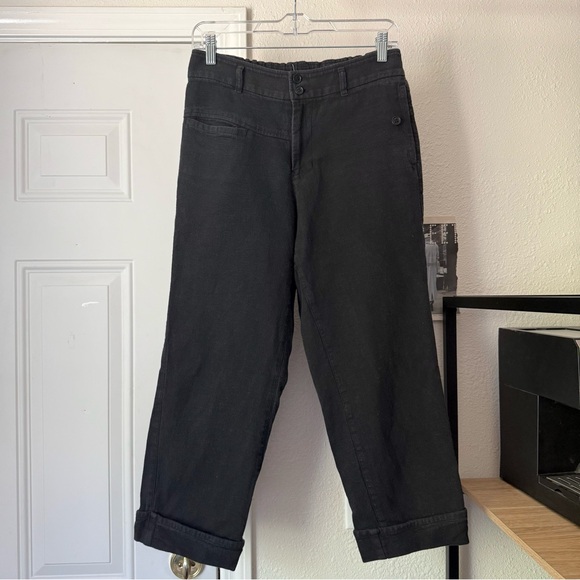 PLANTATION ISSEY MIYAKE black cotton soft denim cropped cuffed straight leg jean